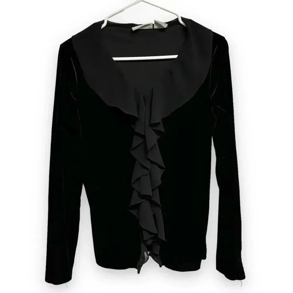 Jaclyn Smith Black Velour Ruffle Cardigan - Picture 2 of 4
